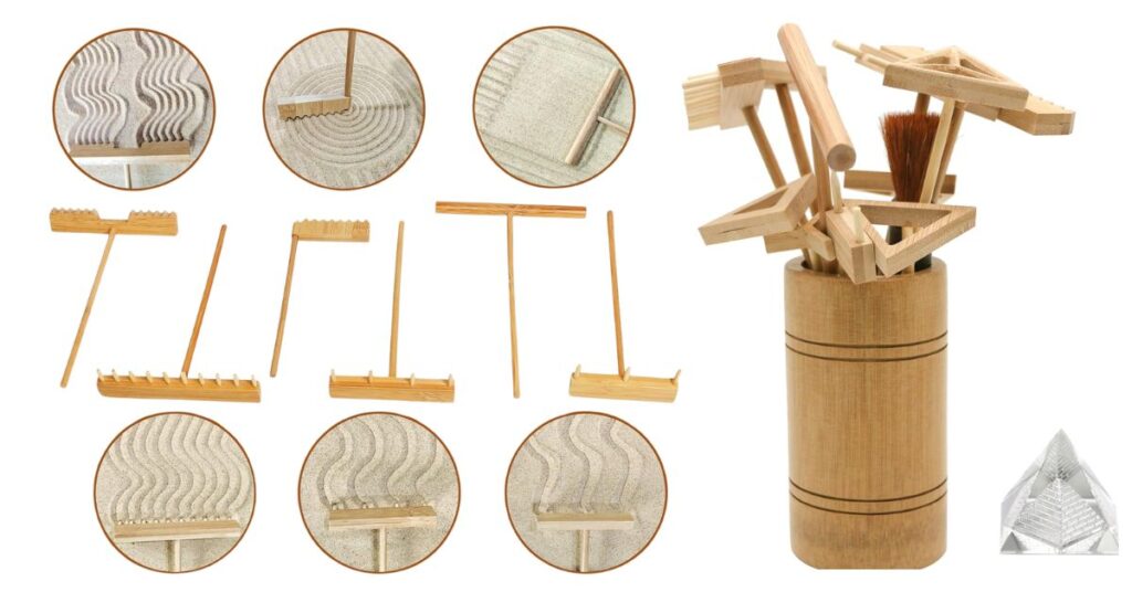 The rake is your primary tool for creating patterns in the sand—a meditative practice in itself.