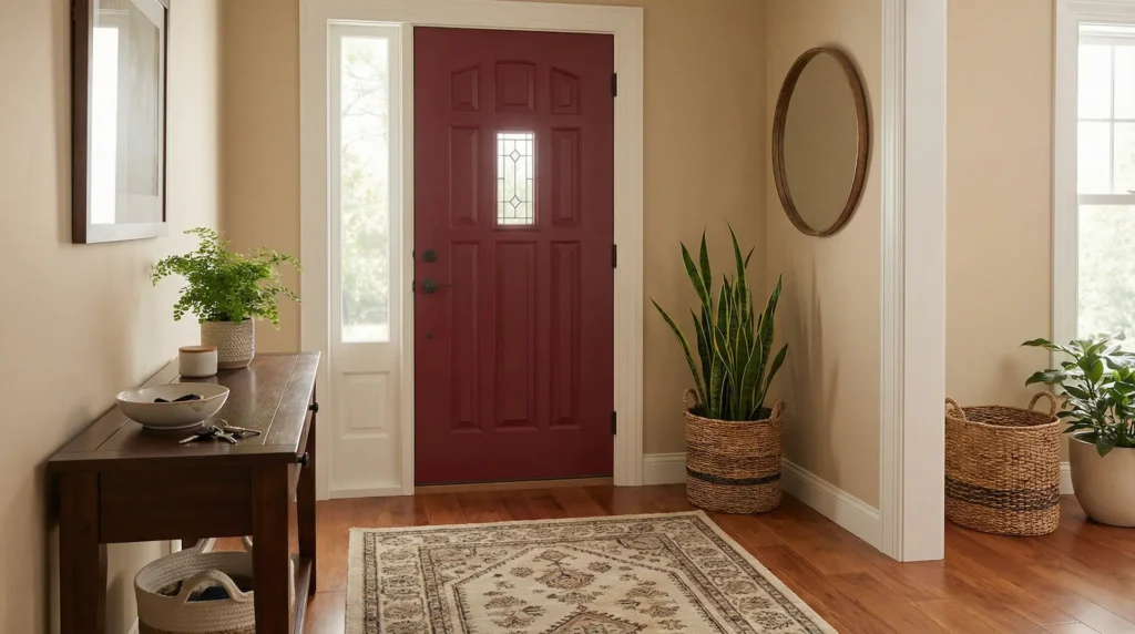 Feng Shui Colors for Entryways and Hallways - Red accents work beautifully in entryways as symbols of protection, welcome, and good fortune.