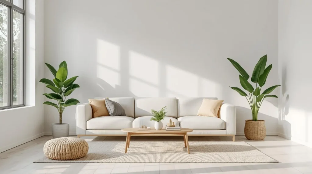Plants provide essential life and natural beauty in minimalist living room ideas while supporting air quality and creating connections with nature that enhance the peaceful atmosphere essential to zen-inspired design.